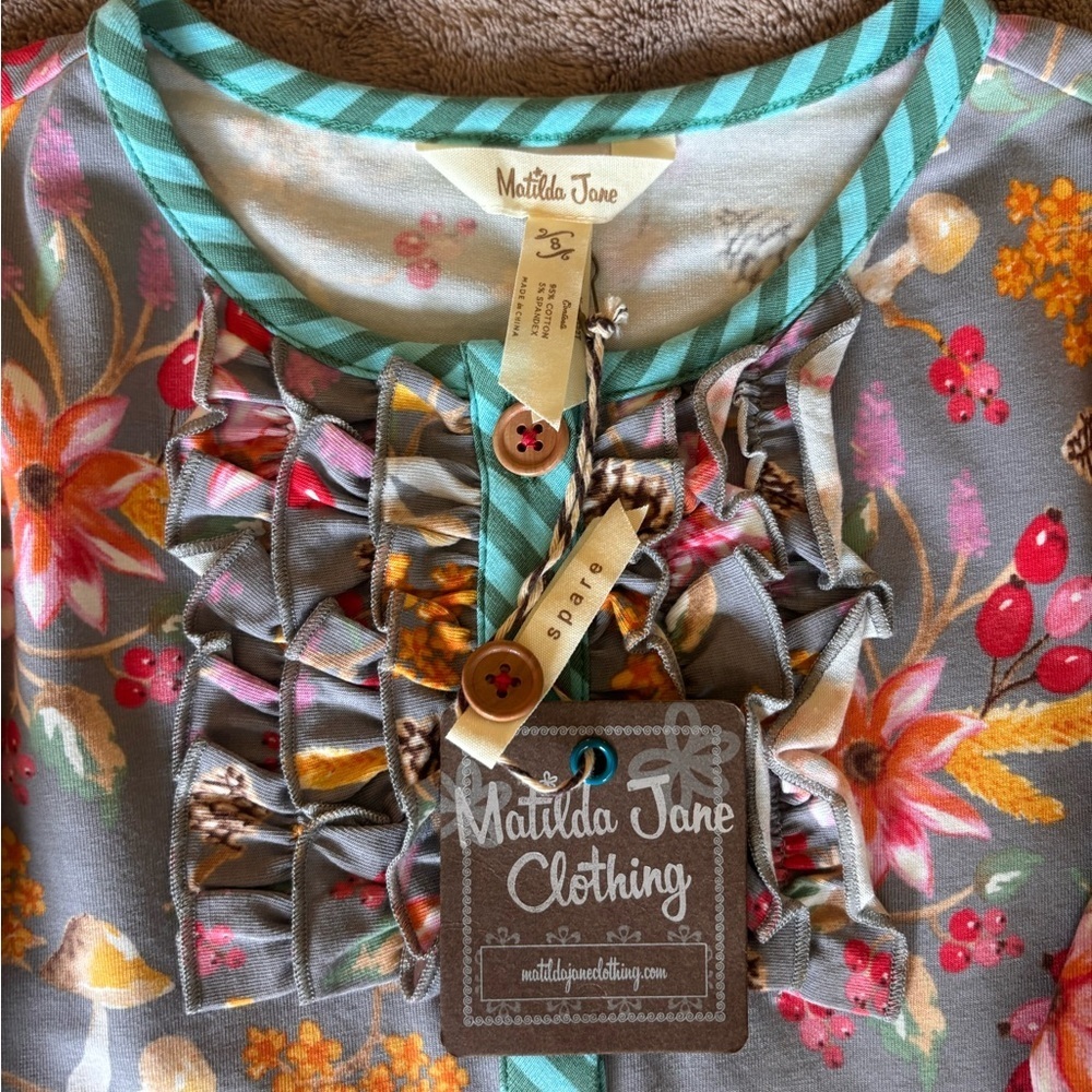 Matilda Jane Girls Floral Ruffle Button Front Top Mixed Print Size 8 NWT - Picture 2 of 4
